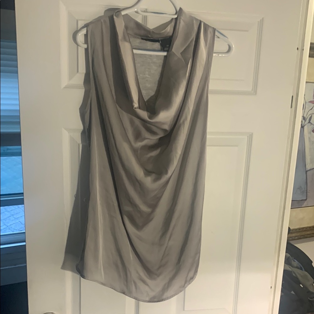 Gray Draped Cowl Neck Blouse